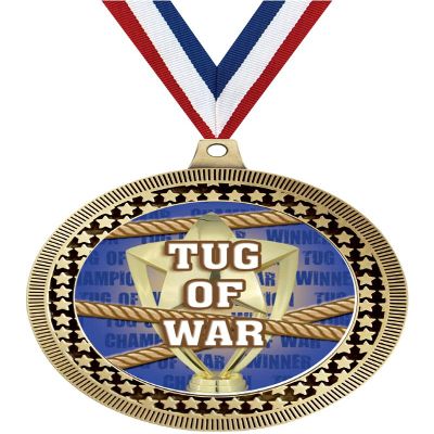 2.75" Tug of War Medal Awards, Gold Vega Tug of War Team Trophy Awards Includes Free Neck Ribbon 100 Pack