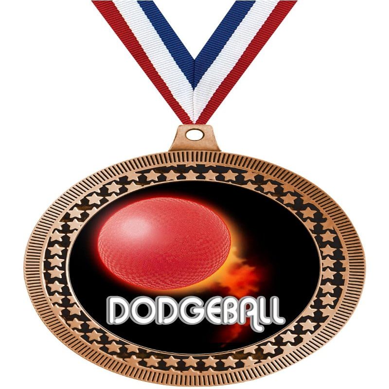 2.75" Dodgeball Medal Awards, Bronze Vega Dodgeball Team Trophy Awards Includes Free Neck Ribbon 50 Pack