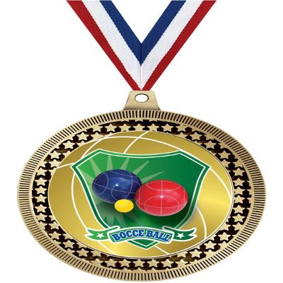 2.75" Bocce Ball Medals, Gold Vega Trophy Award with Free Neck Ribbon 50 Pack