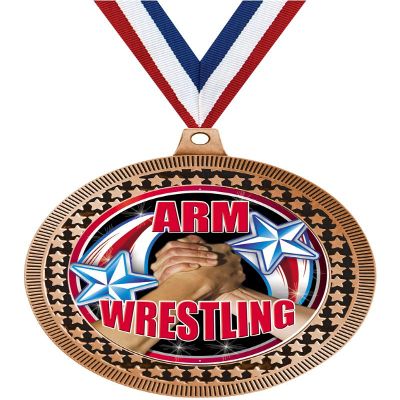 2.75" Arm Wrestling Medal Awards, Bronze Vega Arm Wrestling Team Trophy Awards Includes Free Neck Ribbon 100 Pack