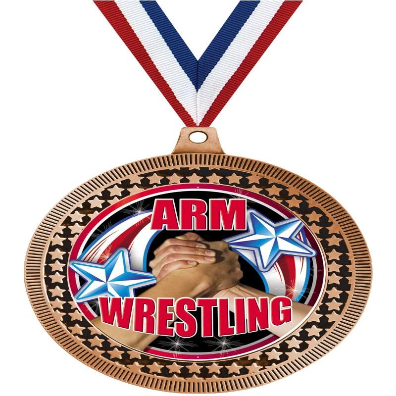 2.75" Arm Wrestling Medal Awards, Bronze Vega Arm Wrestling Team Trophy Awards Includes Free Neck Ribbon 100 Pack