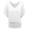 Women Fold Hem Loose Top Plus Size Batwing Sleeve T-Shirt Fashion Solid V-Neck Boat Neck Dolman Top with Side Shirring White view 1