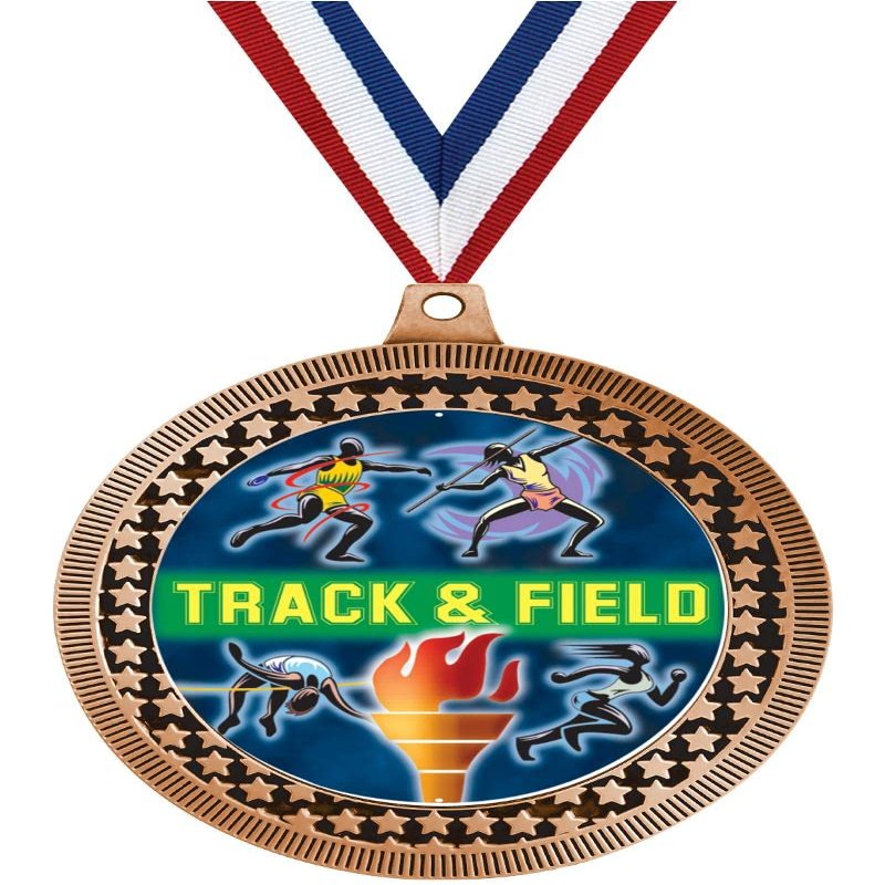 2.75" Track & Field Medal Awards, Bronze Vega Track & Field Team Trophy Awards Includes Free Neck Ribbon 100 Pack