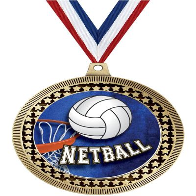 2.75" Netball Medal Awards, Gold Vega Netball Team Trophy Awards Includes Free Neck Ribbon 50 Pack