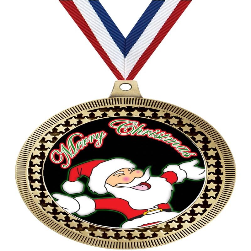 2.75" Santa Claus Medal Awards, Gold Vega Santa Claus Team Trophy Awards Includes Free Neck Ribbon 100 Pack
