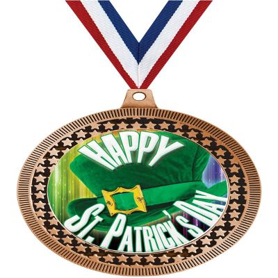 2.75" Happy St. Patricks Day Medal Awards, Bronze Vega Happy St. Patricks Day Team Trophy Awards Includes Free Neck Ribbon 100 Pack