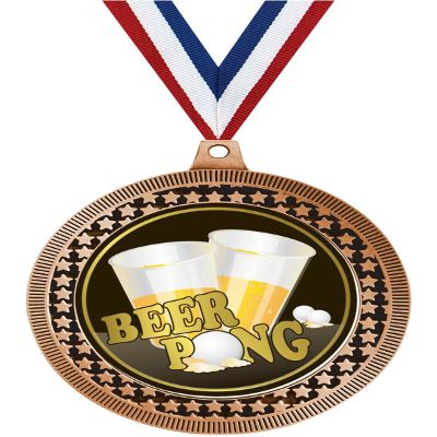 2.75" Beer Pong Medal Awards, Bronze Vega Beer Pong Team Trophy Awards Includes Free Neck Ribbon 20 Pack