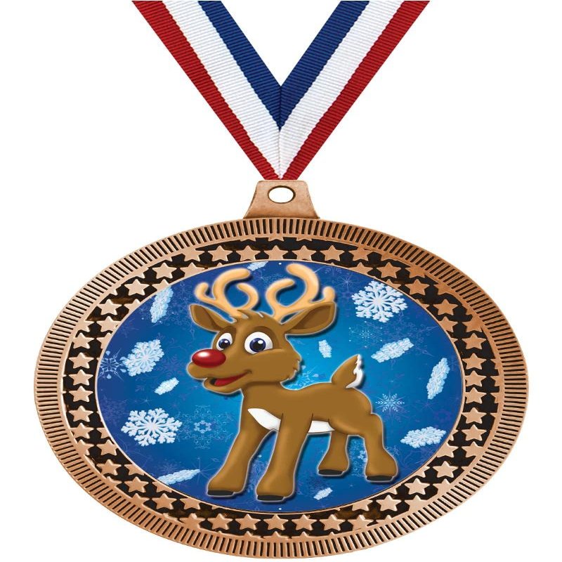 2.75" Reindeer with Snowflakes Medal Awards, Bronze Vega Reindeer with Snowflakes Team Trophy Awards Includes Free Neck Ribbon 100 Pack