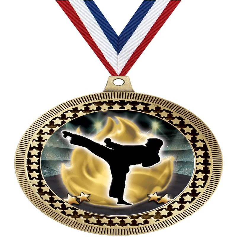 2.75" Martial Arts Titan Series Medal Awards, Gold Vega Martial Arts Titan Series Team Trophy Awards Includes Free Neck Ribbon 100 Pack