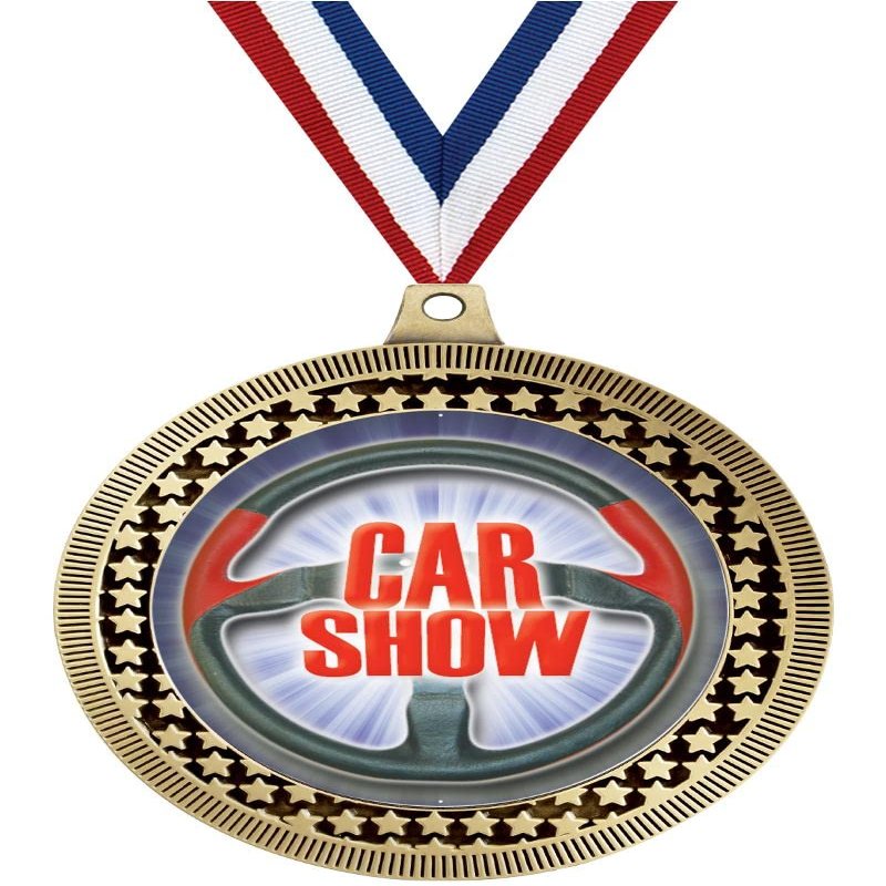 2.75" Car Show Medal Awards, Gold Vega Car Show Team Trophy Awards Includes Free Neck Ribbon 50 Pack