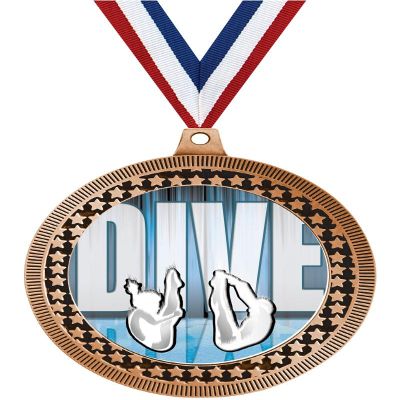 2.75" Diving Medal Awards, Bronze Vega Diving Team Trophy Awards Includes Free Neck Ribbon 50 Pack