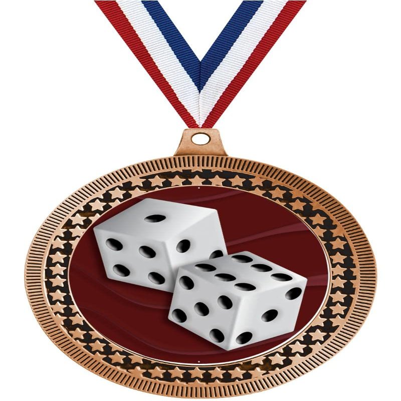 2.75" Dice Medal Awards, Bronze Vega Dice Team Trophy Awards Includes Free Neck Ribbon 20 Pack