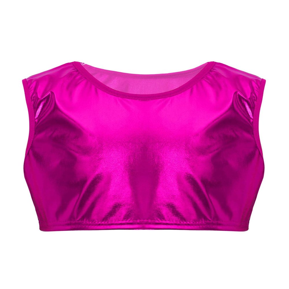 easyforever Girls Shiny Metallic Gymnastics Crop Tops Dancewear Kids Ballet Dance Leotards Tank Tops Bra Activewear Xx*Hot Pink 8-10 Years