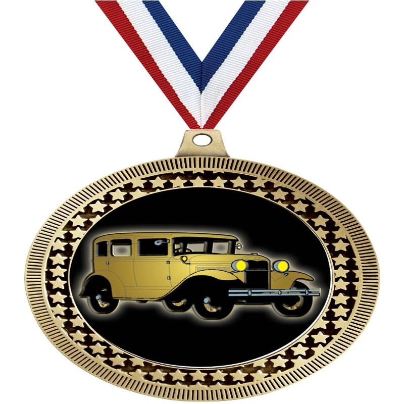 2.75" Antique Car Medal Awards, Gold Vega Antique Car Team Trophy Awards Includes Free Neck Ribbon 50 Pack