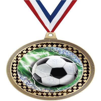 2.75" Soccer Glitz Medal Awards, Gold Vega Soccer Glitz Team Trophy Awards Includes Free Neck Ribbon 100 Pack