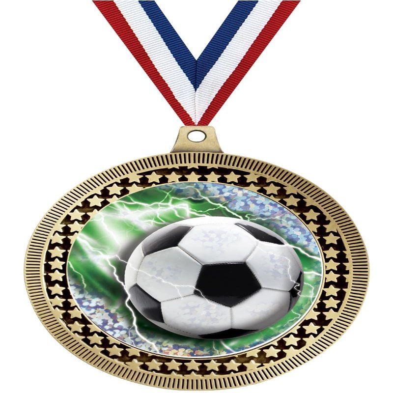 2.75" Soccer Glitz Medal Awards, Gold Vega Soccer Glitz Team Trophy Awards Includes Free Neck Ribbon 100 Pack