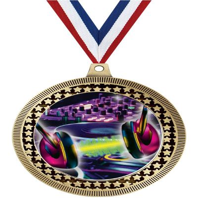 2.75" Dj with Turn Tables Medal Awards, Gold Vega Dj with Turn Tables Team Trophy Awards Includes Free Neck Ribbon 20 Pack