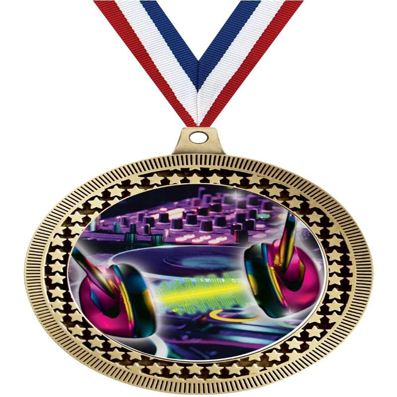 2.75" Dj with Turn Tables Medal Awards, Gold Vega Dj with Turn Tables Team Trophy Awards Includes Free Neck Ribbon 20 Pack