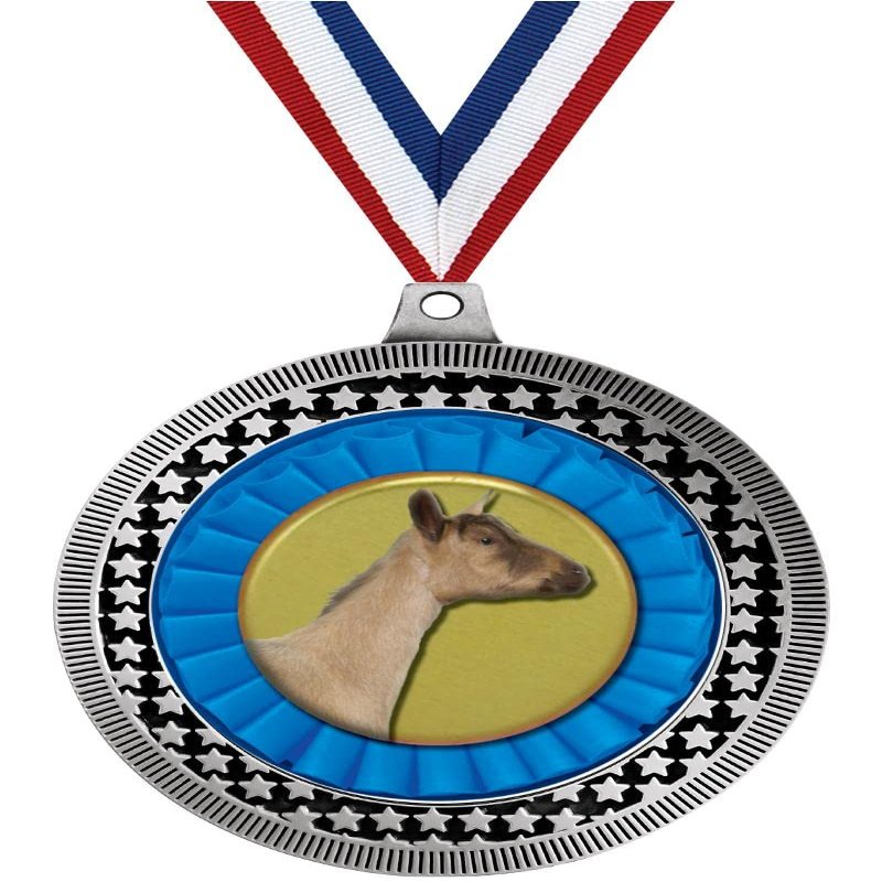 2.75" Dairy Goat Medal Awards, Silver Vega Dairy Goat Team Trophy Awards Includes Free Neck Ribbon 50 Pack