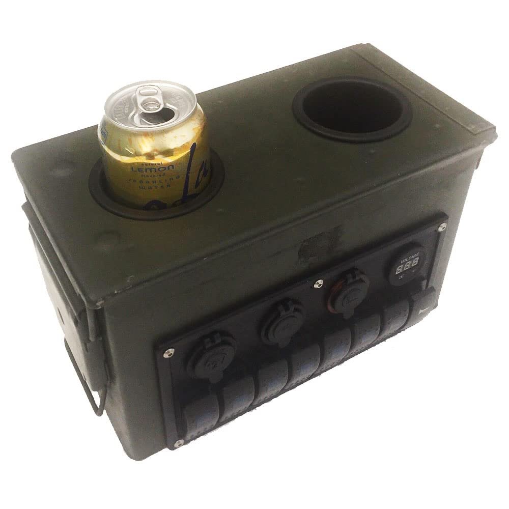 Center Storage Console Military Can with Cup Holders (Style B) + Side Control Panel - Compatible with HUMVEE