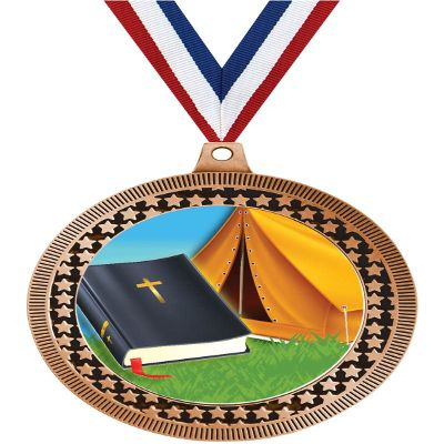 2.75" Bible Camp Medal Awards, Bronze Vega Bible Camp Team Trophy Awards Includes Free Neck Ribbon 50 Pack
