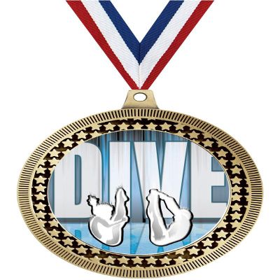 2.75" Diving Medal Awards, Gold Vega Diving Team Trophy Awards Includes Free Neck Ribbon 20 Pack