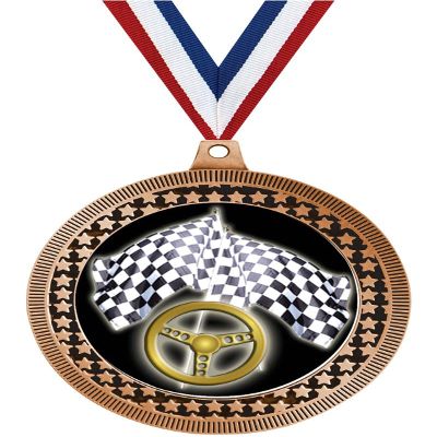 2.75" Racing Medal Awards, Bronze Vega Racing Team Trophy Awards Includes Free Neck Ribbon 100 Pack
