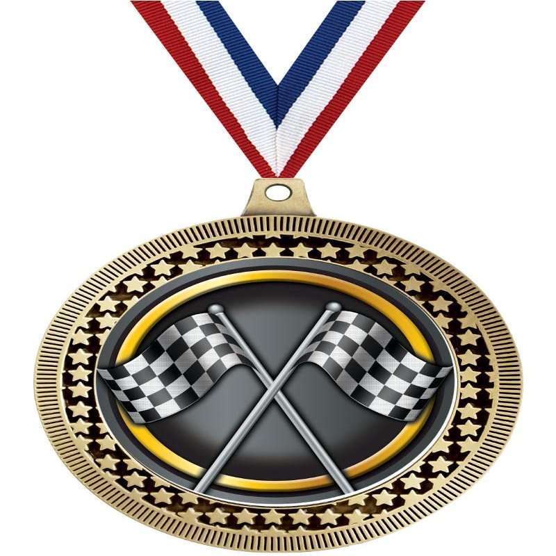 2.75" Crossed Flags Medal Awards, Gold Vega Crossed Flags Team Trophy Awards Includes Free Neck Ribbon 50 Pack