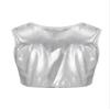 Aislor Kids Big Girls Shiny Metallic Crop Tank Tops Racer Back Dance Athletic Sports Bra z07Silver* 12-14 Years view 2