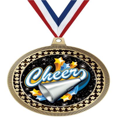 2.75" Cheer Medal Awards, Gold Vega Cheer Team Trophy Awards Includes Free Neck Ribbon 50 Pack