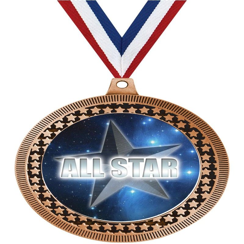2.75" All Star Medal Awards, Bronze Vega All Star Team Trophy Awards Includes Free Neck Ribbon 20 Pack