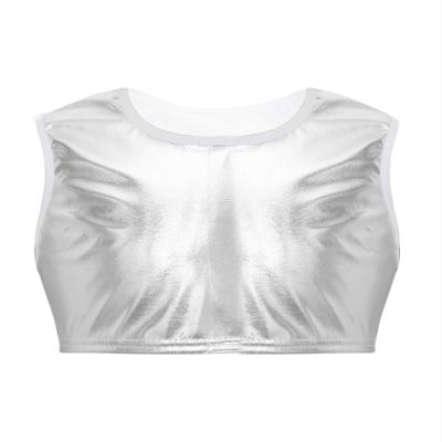 easyforever Girls Shiny Metallic Gymnastics Crop Tops Dancewear Kids Ballet Dance Leotards Tank Tops Bra Activewear Xx*Silver 3-6 Years