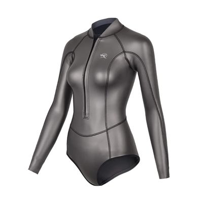 Womens Wetsuit 2mm Smooth-Skin Neoprene Wetsuit Dark Grey with Front Zipper Springs Bottom One-Piece Long Sleeve Swimsuits for Women Diving Surfing Snorkeling
