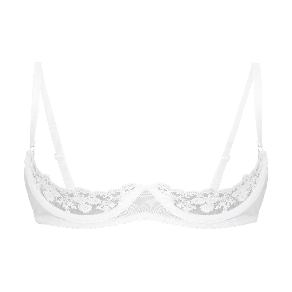 Alvivi Womens Sheer Floral Lace Underwired Bra Sexy Half Cup Unlined Brassiere Lingerie Underwear White Small