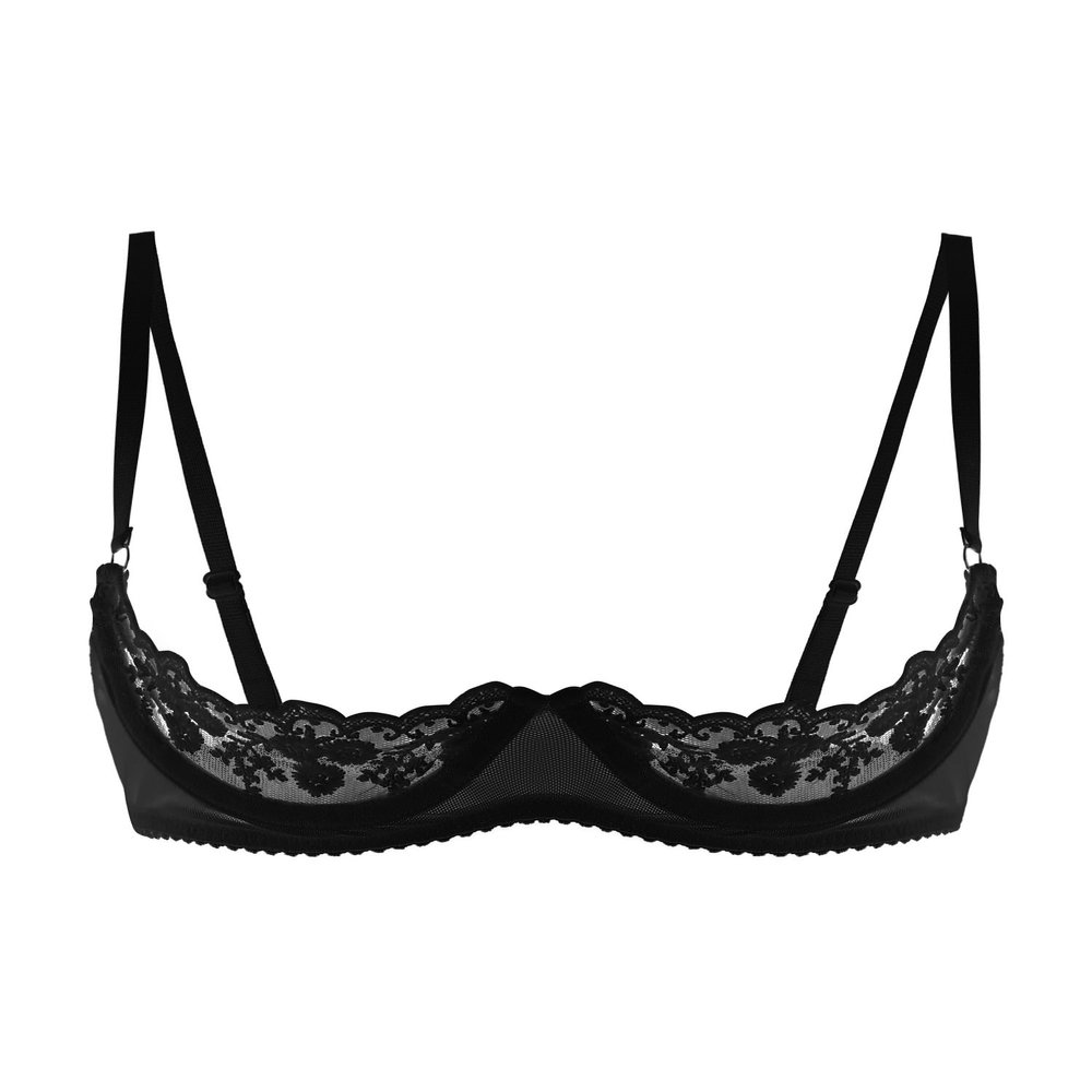 Alvivi Womens Sheer Floral Lace Underwired Bra Sexy Half Cup Unlined Brassiere Lingerie Underwear Black Medium