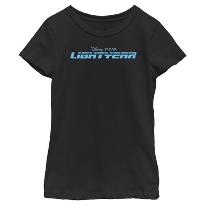 Disney Pixar Lightyear Blue Logo Girls Short Sleeve Tee Shirt, Black, Small