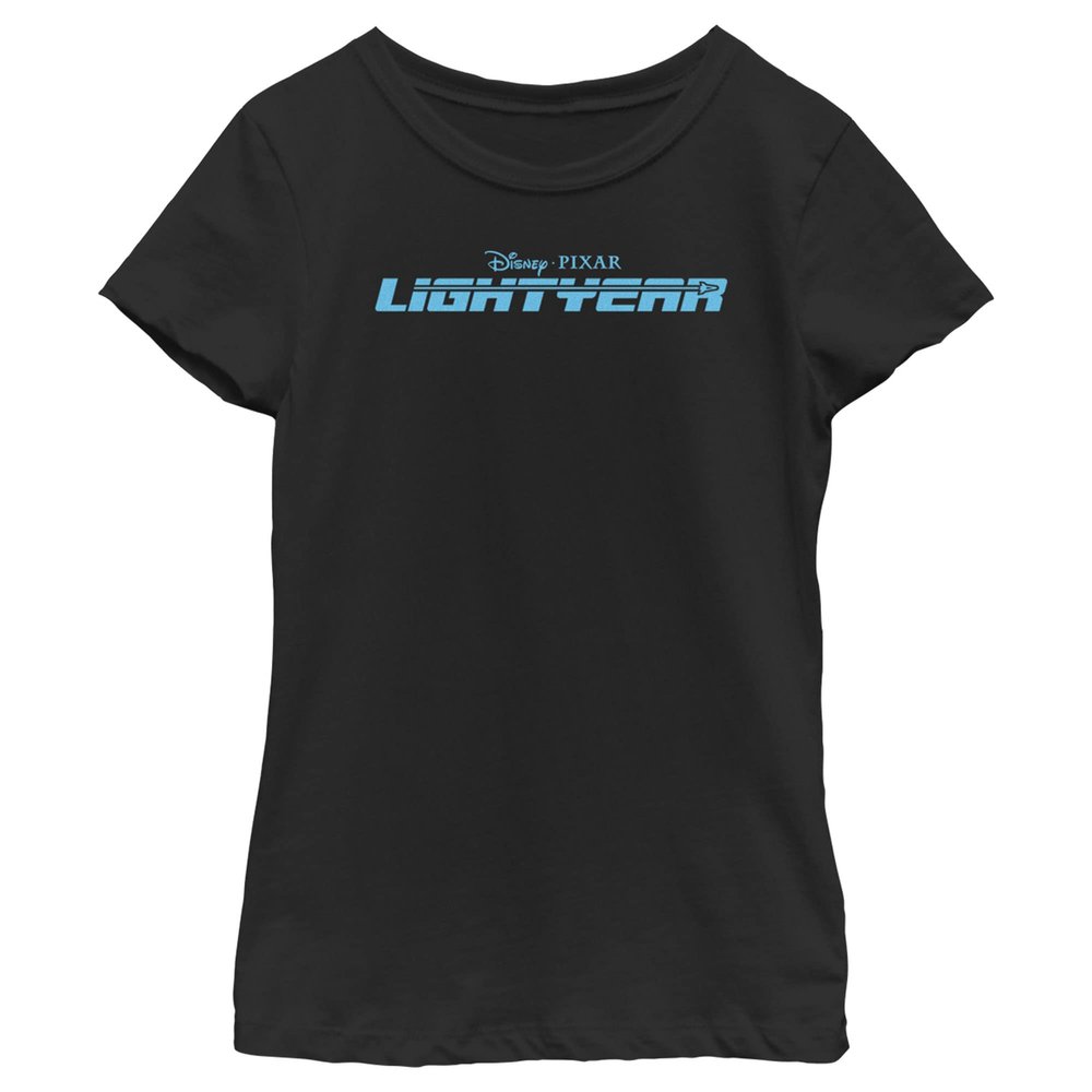 Disney Pixar Lightyear Blue Logo Girls Short Sleeve Tee Shirt, Black, Small