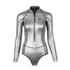 Womens Wetsuit 2mm Smooth-Skin Neoprene Wetsuit Silver with Front Zipper Springs Bottom One-Piece Long Sleeve Swimsuits for Women Diving Surfing Snorkeling view 2