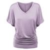 Women Fold Hem Loose Top Plus Size Batwing Sleeve T-Shirt Fashion Solid V-Neck Boat Neck Dolman Top with Side Shirring Purple view 1