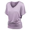 Women Fold Hem Loose Top Plus Size Batwing Sleeve T-Shirt Fashion Solid V-Neck Boat Neck Dolman Top with Side Shirring Purple view 2