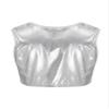 easyforever Girls Shiny Metallic Gymnastics Crop Tops Dancewear Kids Ballet Dance Leotards Tank Tops Bra Activewear Xx*Silver 8-10 Years view 2