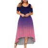 LFEOOST Cold Shoulder Dress for Women Plus Size Summer Casual Short Sleeve Crew Neck High Low Hem Solid Gradient Maxi Dresses view 1