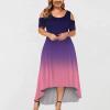 LFEOOST Cold Shoulder Dress for Women Plus Size Summer Casual Short Sleeve Crew Neck High Low Hem Solid Gradient Maxi Dresses view 2