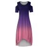 LFEOOST Cold Shoulder Dress for Women Plus Size Summer Casual Short Sleeve Crew Neck High Low Hem Solid Gradient Maxi Dresses view 4