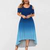 LFEOOST Cold Shoulder Dress for Women Plus Size Summer Casual Short Sleeve Crew Neck High Low Hem Solid Gradient Maxi Dresses view 2