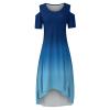 LFEOOST Cold Shoulder Dress for Women Plus Size Summer Casual Short Sleeve Crew Neck High Low Hem Solid Gradient Maxi Dresses view 4