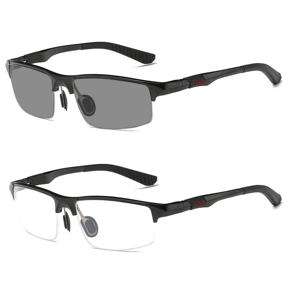 Transition Photochromic Reading Glasses Men Safety Sports Square half frame Sunglasses Readers Fashion Anti UV Ray Eyestrain (black, 0, multiplier_x)