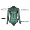 Womens Wetsuit 2mm Smooth-Skin Neoprene Wetsuit Green with Front Zipper Springs Bottom One-Piece Long Sleeve Swimsuits for Women Diving Surfing Snorkeling view 4