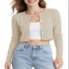Urban CoCo Women's Long Sleeve Button Up Cropped Cardigan Sweaters for Women Crew Neck Short Bolero Shrug for Dresses Apricot view 1