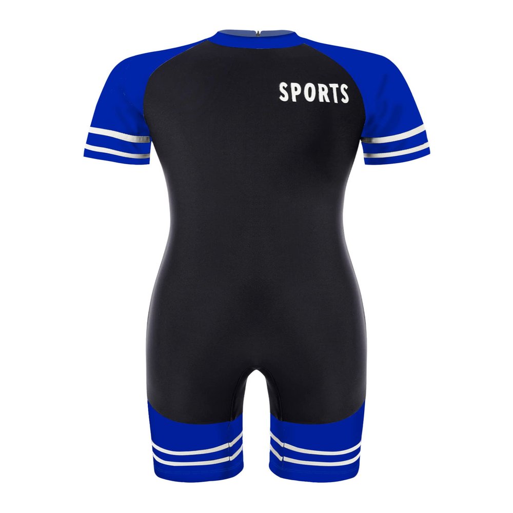 Huimingda Boys Swimsuits Back Zipper Closure Rash Guard Swimwear One Piece Sunsuits Black&Royal Blue 6 Years